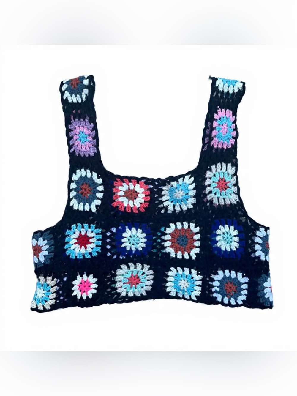 India Boutique Crochet Granny Square Tank Top Boho Festival Crop Top - Picture 3 of 4